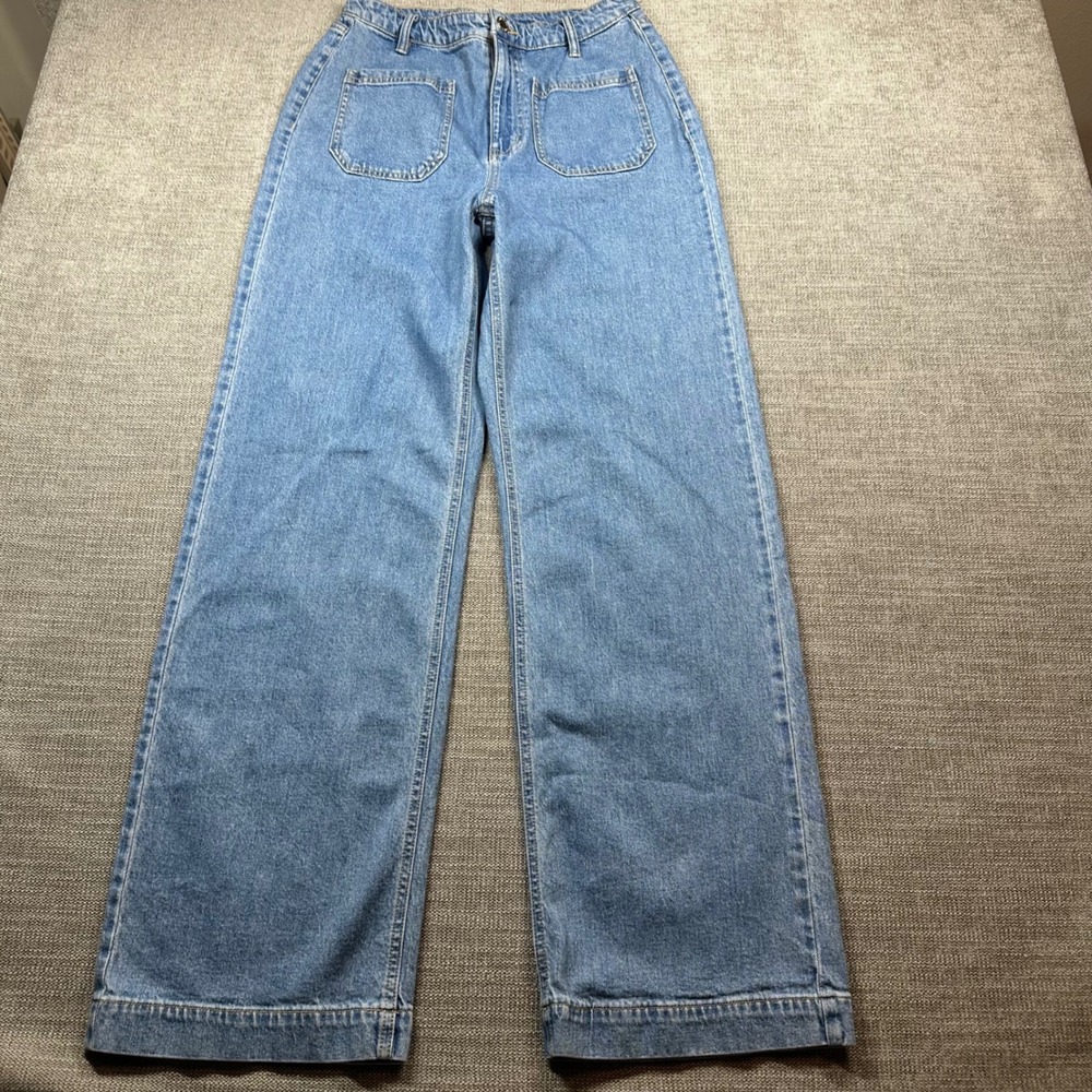 ON 34TH Wide Leg Jeans Womens 6/28 Blue  High Rise‎ Patch Pocket Denim